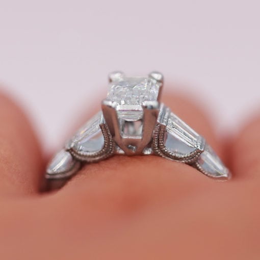 Unique Emerald cut Diamond Engagement Ring