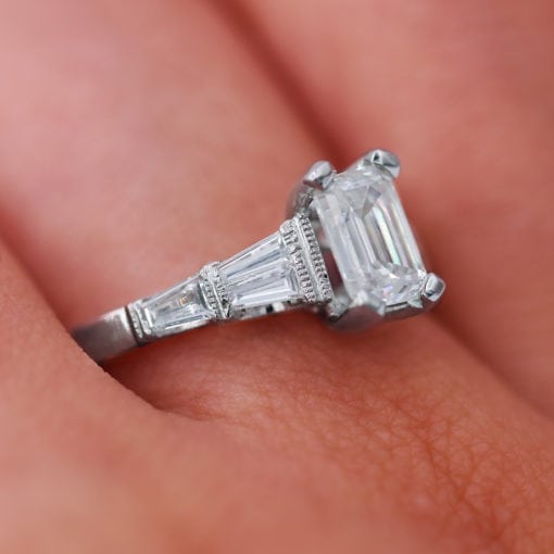 Filigree Unique Emerald cut Diamond Ring