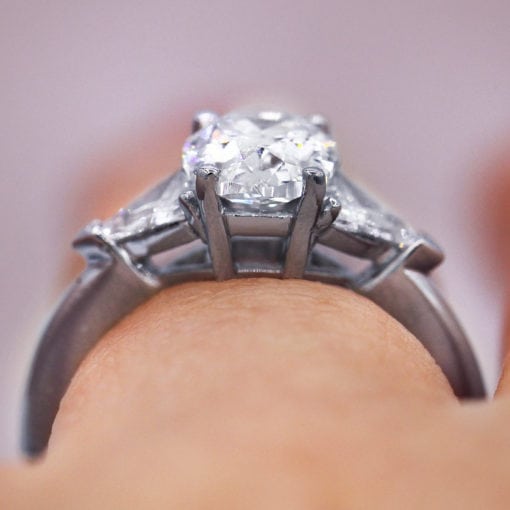 1.60 Ct Oval and Trillion Three-Stone Diamond Engagement Ring